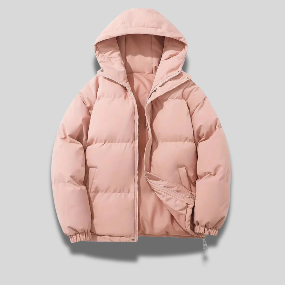 Doudoune courte capuche zippée rose pour femme