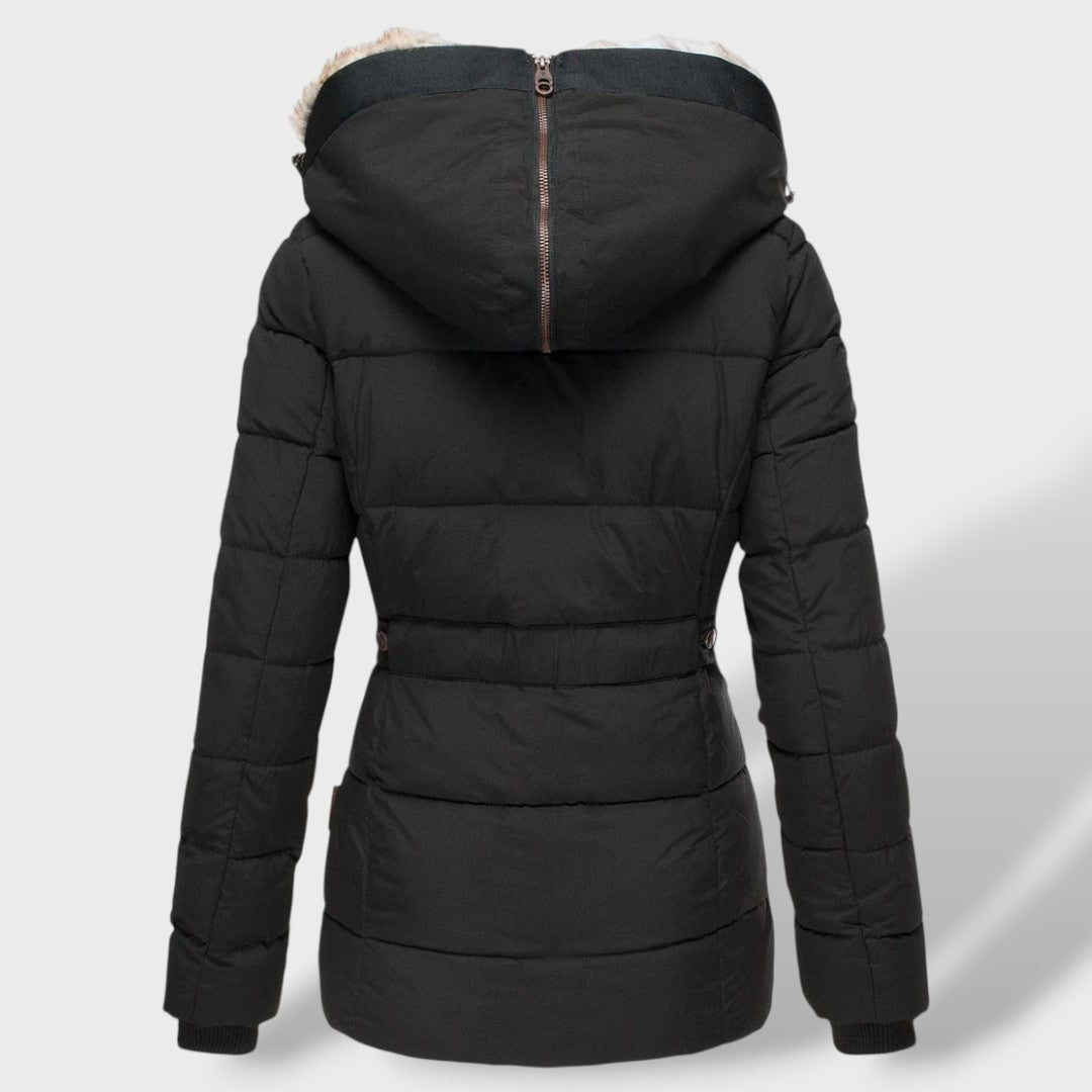 Doudoune courte matelassée avec capuche bordée fourrure pour femme – vue 2