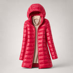 Doudoune longue matelassée à capuche fuchsia pour femme