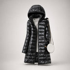 Doudoune longue matelassée à capuche noir pour femme