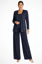 Tailleur 3 pièces veste top pantalon large sequins pour femme