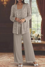 Tailleur 3 pièces veste top pantalon large sequins pour femme
