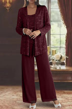Tailleur 3 pièces veste top pantalon large sequins pour femme