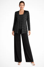 Tailleur 3 pièces veste top pantalon large sequins pour femme