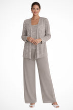 Tailleur 3 pièces veste top pantalon large sequins pour femme