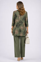 Ensemble trois pièces cardigan imprimé et pantalon pour femme