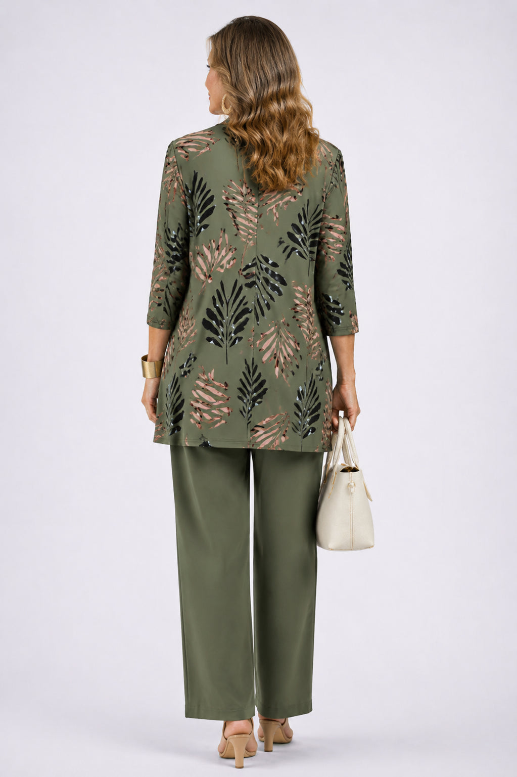 Ensemble trois pièces cardigan imprimé et pantalon pour femme