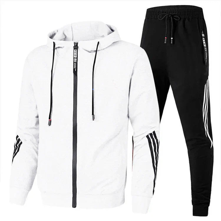 Ensemble à capuche avec bandes contrastées blanc pour homme