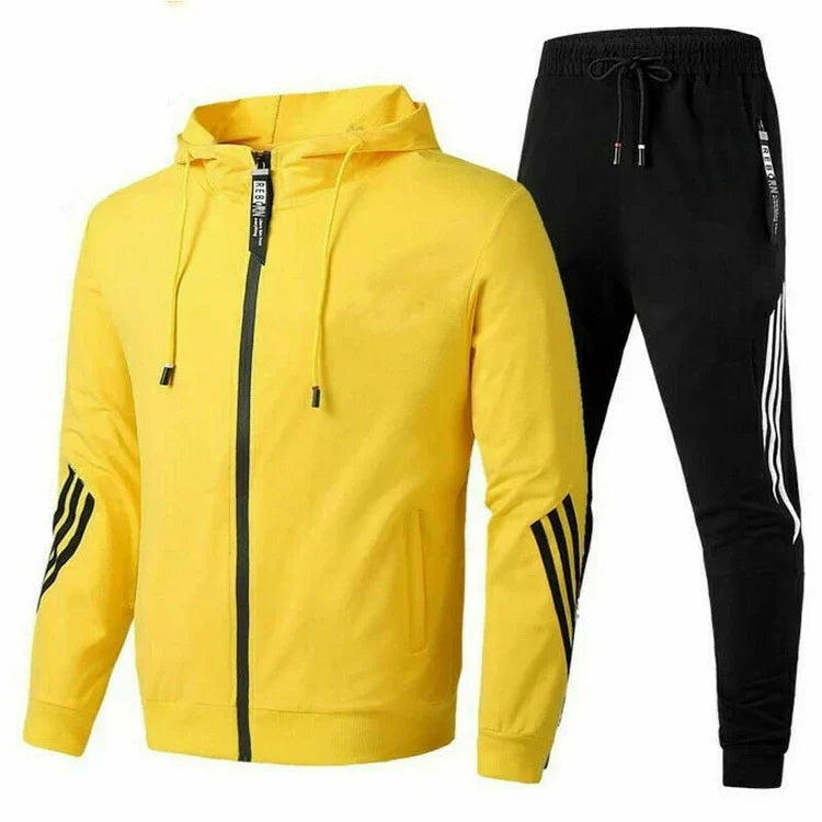 Ensemble à capuche avec bandes contrastées jaune pour homme