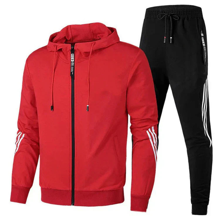 Ensemble à capuche avec bandes contrastées rouge pour homme