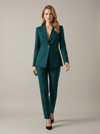 Ensemble blazer ajusté et pantalon droit vert foncé pour femme