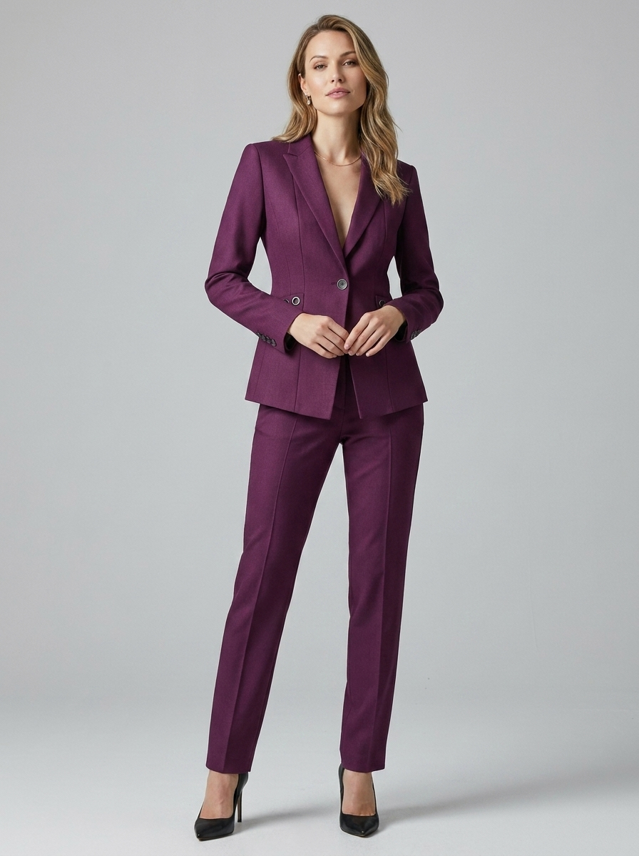 Ensemble blazer ajusté et pantalon droit violet pour femme