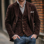 Ensemble blazer et gilet texturé marron pour homme