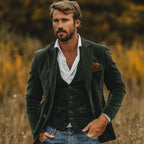 Ensemble blazer et gilet texturé vert pour homme