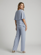 Ensemble blouse à volants superposés et pantalon droit pour femme