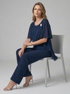 Ensemble blouse à volants superposés et pantalon droit pour femme – vue 2