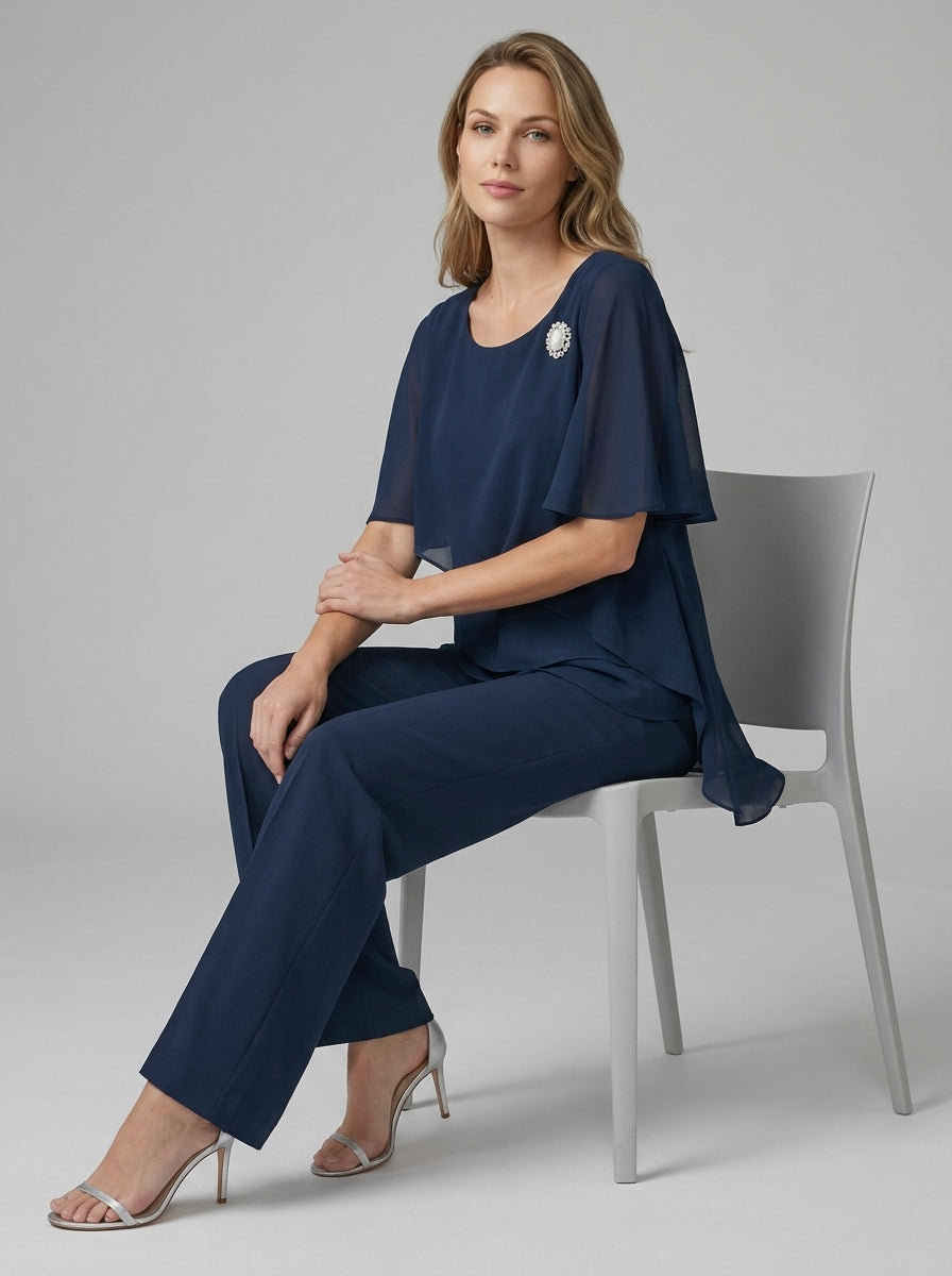 Ensemble blouse à volants superposés et pantalon droit pour femme – vue 2
