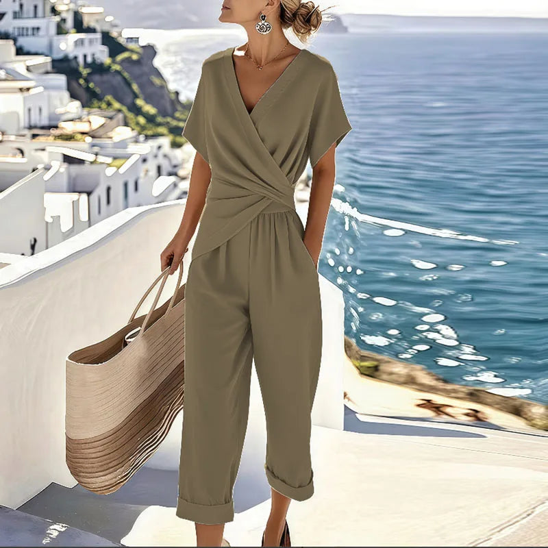 Ensemble cache-cœur et pantalon carotte pour femme