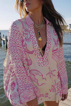 Ensemble chemise imprimé graphique et short rose pour femme