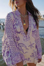 Ensemble chemise imprimé graphique et short violet pour femme
