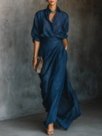 Ensemble chemise plissée et jupe longue drapée pour femme