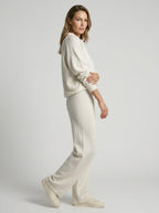 Ensemble col polo pantalon large fluide blanc pour femme
