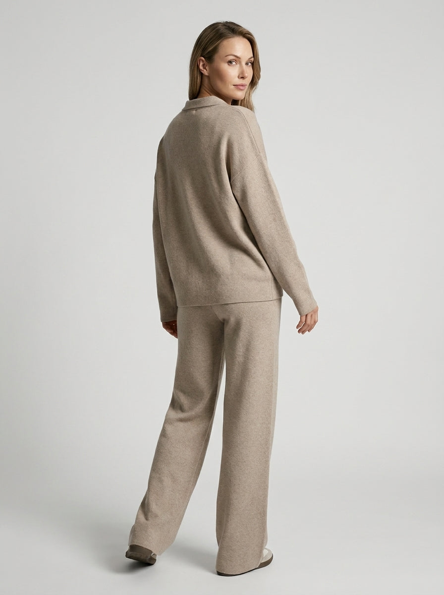 Ensemble col polo pantalon large fluide pour femme