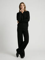 Ensemble col polo pantalon large fluide noir pour femme