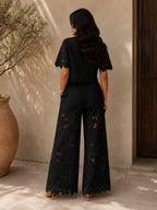 Ensemble dentelle florale ajourée pantalon large pour femme – vue 2
