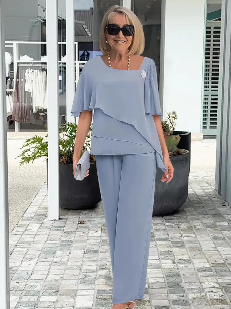 Ensemble deux pièces mousseline à voile superposé pour femme