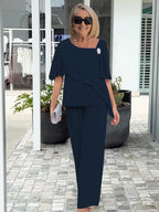 Ensemble deux pièces mousseline à voile superposé pour femme