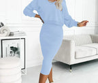 Ensemble sweat ample et jupe midi moulante bleu clair pour femme