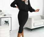 Ensemble sweat ample et jupe midi moulante noir pour femme