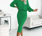Ensemble sweat ample et jupe midi moulante vert pour femme