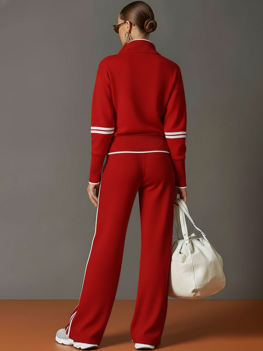 Ensemble sweat demi-zip et pantalon large à bandes pour femme – vue 6