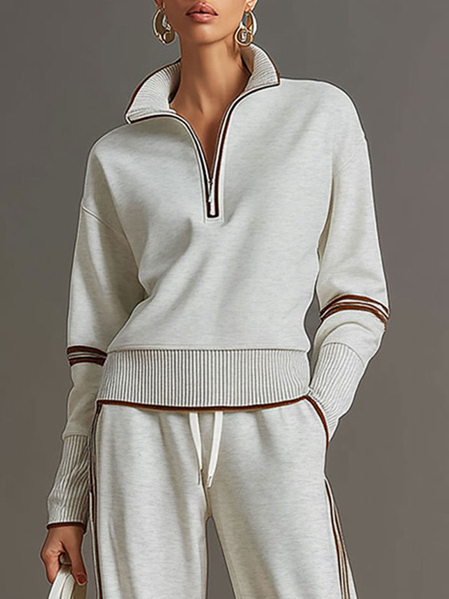 Ensemble sweat demi-zip et pantalon large à bandes pour femme – vue 10
