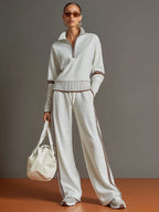 Ensemble sweat demi-zip et pantalon large à bandes pour femme