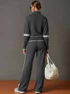 Ensemble sweat demi-zip et pantalon large à bandes pour femme – vue 3