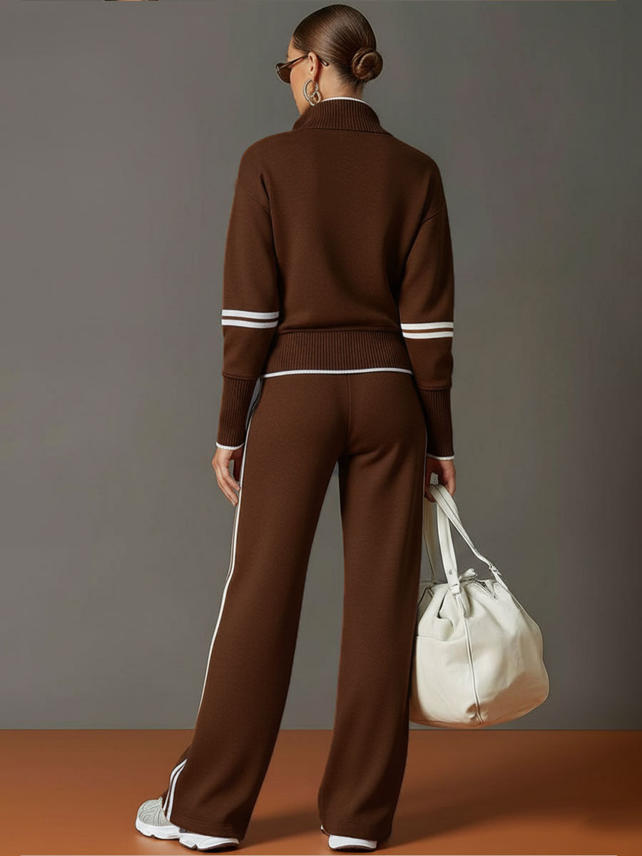 Ensemble sweat demi-zip et pantalon large à bandes pour femme – vue 4