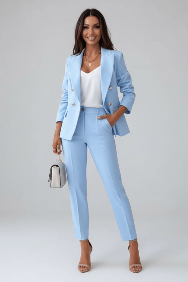 Ensemble tailleur blazer croisé et pantalon pour femme
