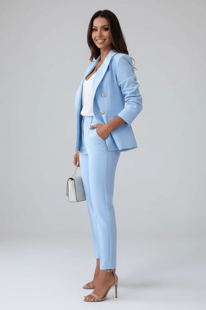 Ensemble tailleur blazer croisé et pantalon pour femme