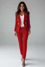 Ensemble tailleur blazer croisé et pantalon pour femme