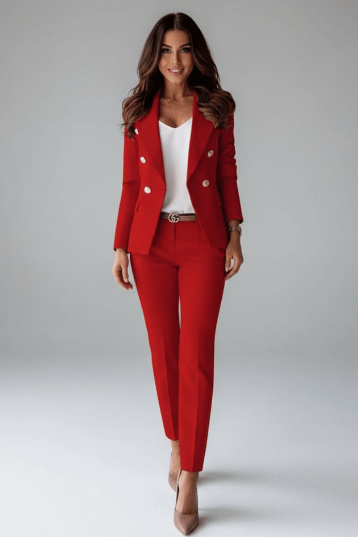 Ensemble tailleur blazer croisé et pantalon pour femme