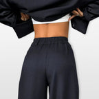 Ensemble tailleur veste courte pantalon large pour femme