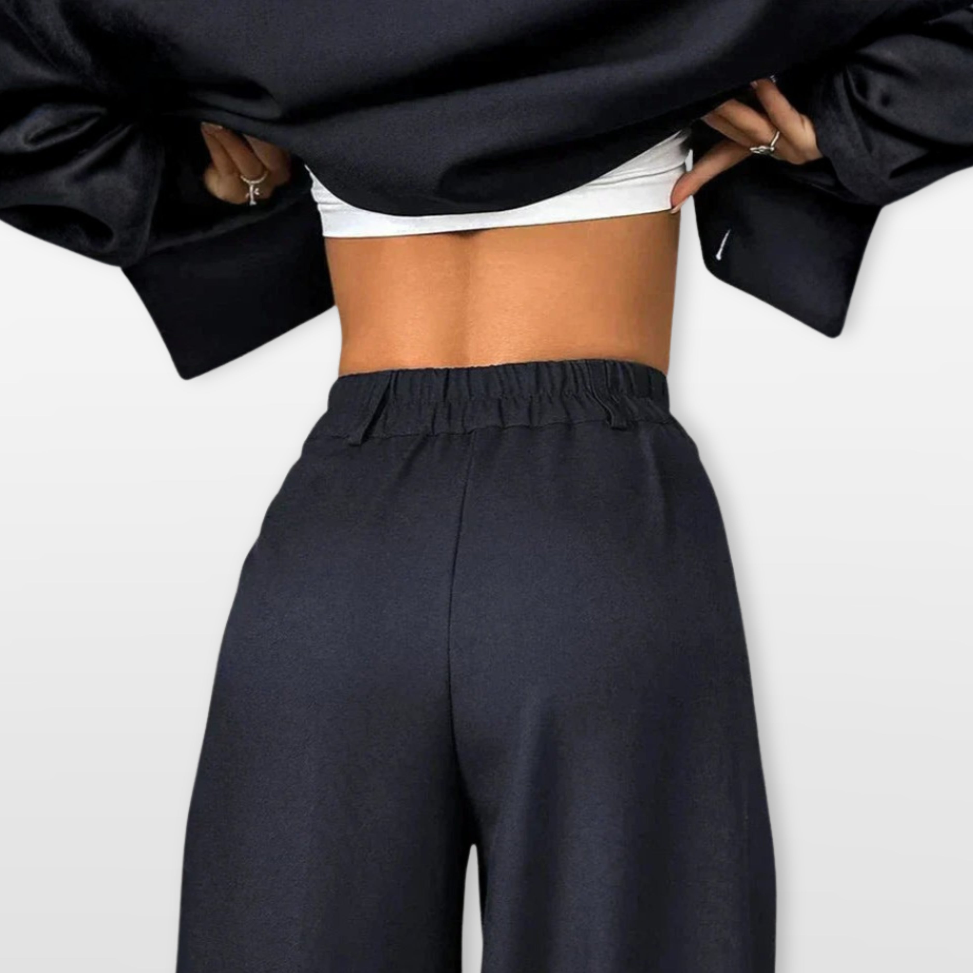 Ensemble tailleur veste courte pantalon large pour femme