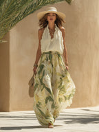 Ensemble top et pantalon large fleuri pour femme