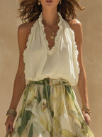 Ensemble top et pantalon large fleuri pour femme