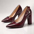 Escarpins vernis effet croco à talon bloc pour femme
