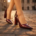 Escarpins vernis effet croco à talon bloc pour femme