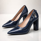 Escarpins vernis effet croco à talon bloc pour femme